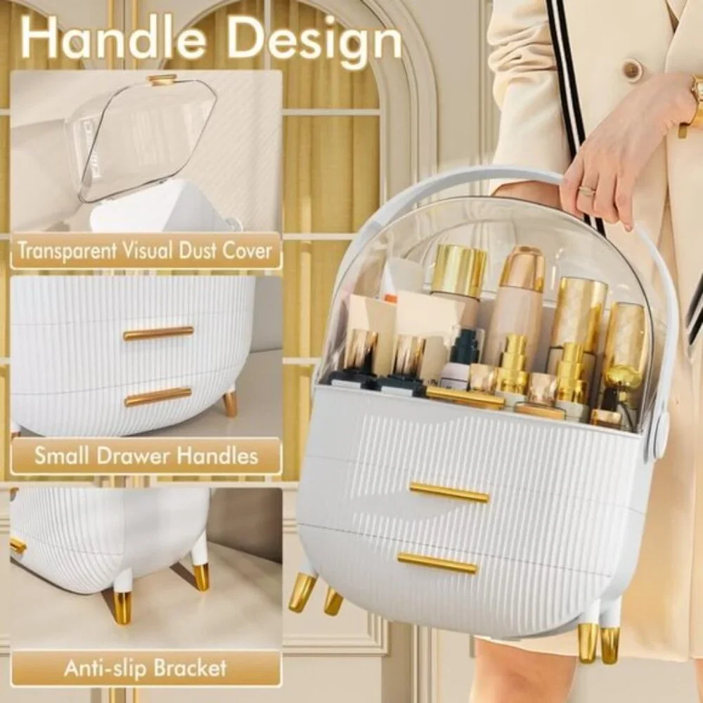 New Makeup & Skincare Organizer, White Cosmetic Display Case with Clear Cover
